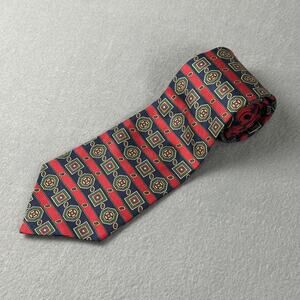 Vintage Tommy Hilfiger 100% Italian Silk Geometric Red Navy Preppy Tie